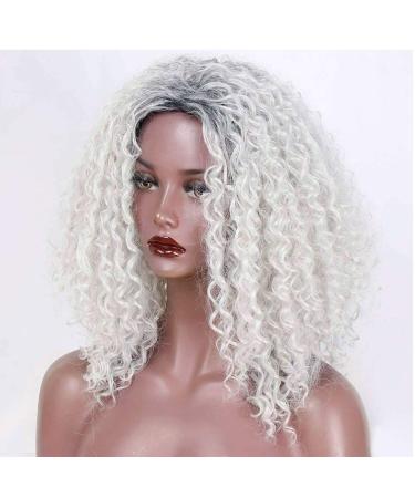 SHIYID Gray White Afro Kinky Curly Women Wigs Fluffy African American Synthetic Wigs for Women