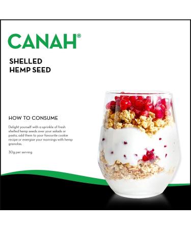 Canah Natural Hemp Seed Raw Shelled (Hulled) Hearts 500 g Vegan High in Protein Fiber Omega 3 & Omega 6 Amino Acids Vitamins and Minerals Certified Kosher + Free Bonus Recipes 500g - Buy Online on GoSupps.com