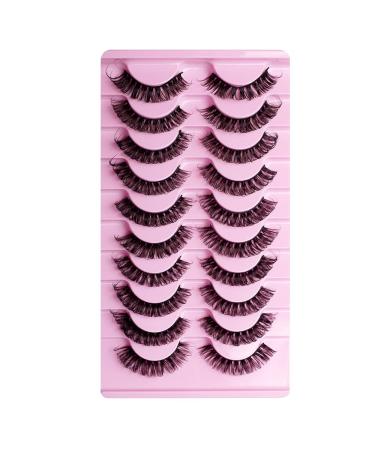 (10 Pairs) Mink False Eyelashes Russian Strip Lashes D Curl Fake Eyelashes Faux Lashes Wispy Fluffy Volume Russian Lashes 3D Effect 16MM Cat eyes look like extension A-16mm
