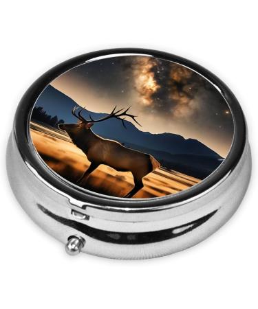 Elk in The Meadow Portable Metal Pill Box - Round Mini 3-Compartment Organizer for Small Pills | Must-Have Travel Accessory - Buy Online on GoSupps.com