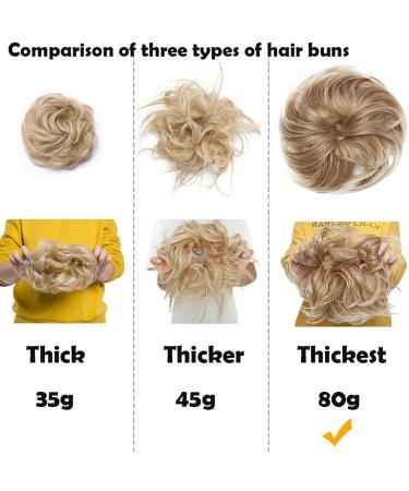 Large Wavy Updo Messy Bun Hair Extension with Elastic Band - 80G Synthetic Chignon Ponytail Hairpiece for Women in Dark Blonde & Bleach Blonde - Buy Online on GoSupps.com