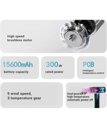 Cordless Hair Dryer 300W Professional High Speed Portable Blow Dryer with Nozzle & Digital Screen 3 Temps & 9 Speeds USB Rechargeable Travel Hair Dryer for Women Camping (US US Plug 100 240V - Buy Online on GoSupps.com