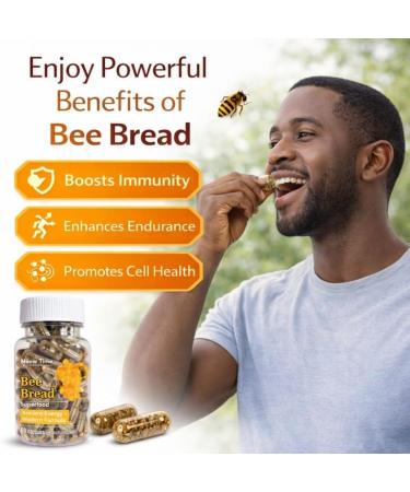 Bee Bread 60 Veggie Capsules - Raw Organic Fermented Bee Pollen (Perga) Natural Multivitamin Superfood for Energy & Vitality Immune Support Supplement Gluten-Free No Synthetic Additives - Buy Online on GoSupps.com
