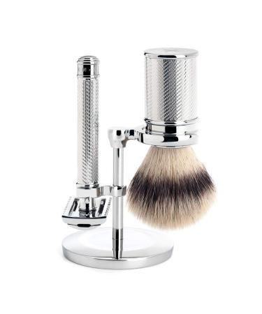 M HLE Chrome Silvertip Fibre Safety Razor (Open Comb) Shaving Set