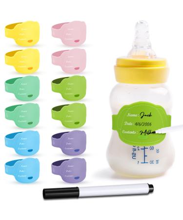 12 Pcs Baby Bottle Labels for Daycare  Silicone Daycare Bottle Labels Day Care Essentials Reusable Waterproof Water Bottle Name Bands in Shape Design with Marker Pens  6 Colors (Dog Style)
