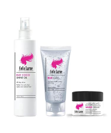 CoCo La Rue Curly Hair Styling Package for Curly Hair Products | Shine Hair Oil Spray Hair Gel Weave Grease for Curly Hair Straight and Extensions Hair Care Package (3pack) Curly Hair Styling Products (3-Pack)