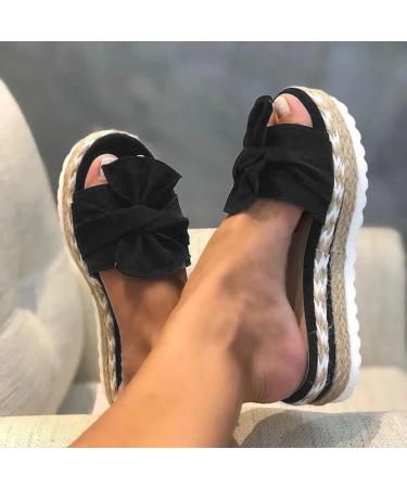 evzosrz Women's Bow Tie Platform Espadrille Wedge Sandals - Black, Size 7.5 - Buy Online on GoSupps.com