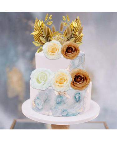 22 Pcs Boho Cake Topper Decorations Paper Palm Fan Cupcake Toppers Artificial Rose Topper Palm Leaves Cake Decorations for Wedding Baby Shower Birthday Boho Flower Themed Party Supplies (B) - Buy Online on GoSupps.com