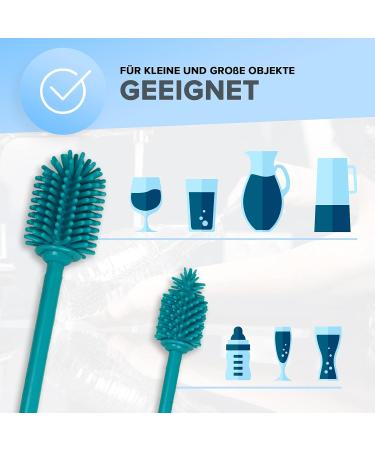Jawaonline Silicone Bottle Brush Set - 32cm & 24cm - Gentle Scratch-Free Flexible Cleaner for Small & Large Bottles - Turquoise - Buy Online on GoSupps.com