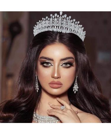 Aoligrace Wedding Queen CZ Pageant Crown - Silver Tall Cubic Zirconia Tiara for Women - Buy Online on GoSupps.com
