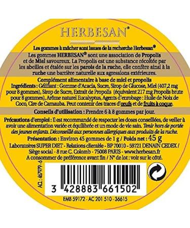 HERBESAN - HONEY & PROPOLIS Gummies - Comfort of the throat - Made in France - Metal box - 45 chewing gums - Buy Online on GoSupps.com