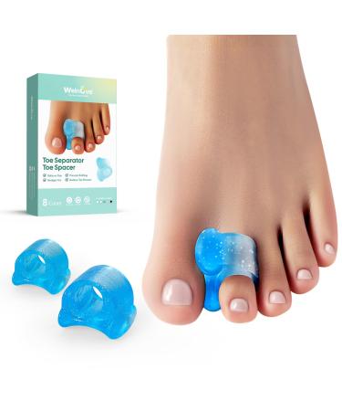 Welnove Toe Separators for Overlapping Toes Bunions Corrector Toe Separators for Women Men 4 Pack (4M+4S) Blue(M+S)