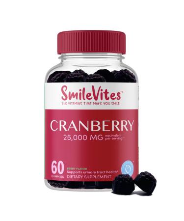 SmileVites Cranberry Gummies Urinary Tract Health Gummy 25 000mg Supplement - Cranberry Flavor - 60 Count (1 Month Supply) Gummy 60 Count (Pack of 1)