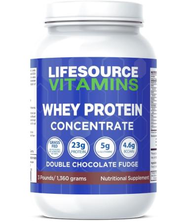 LifeSource Vitamins 3lb Grass Fed Whey Protein Concentrate - Chocolate w/Stevia - 3 lb Powder