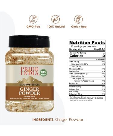 Pride of India Ginger Fine Ground Spice - 8oz. Fresh Root Powder for Cooking, Baking, Tea & More - No Additives - Easy to Store - Buy Online on GoSupps.com
