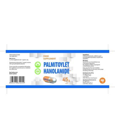 Hepatica Palmitoylethanolamide PEA 400mg 90 Vegan Capsules Certificate of Analysis by AGROLAB Germany High Power Gluten Free and GMO Free - Buy Online on GoSupps.com