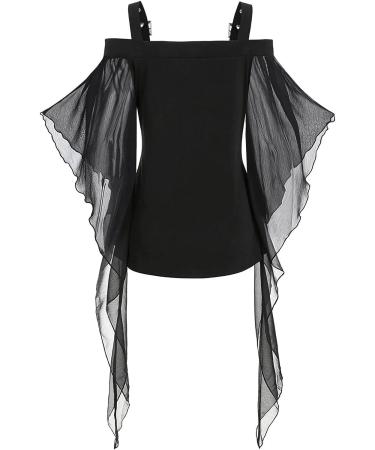 Women's Gothic Witch Halloween Cold Shoulder Blouse, Vintage Steampunk Renaissance Shirt - Black Large - Buy Online on GoSupps.com