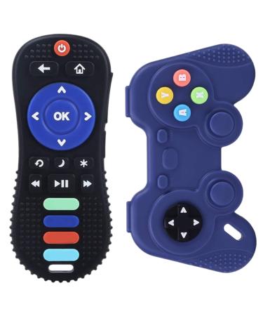 Gigi Kids - Bite ring for babies - set with 2 bite rings TV remote control bite ring and gamepad biterin - children toys from 3 months made from silicone - Easter gifts children - black blue black - Buy Online on GoSupps.com