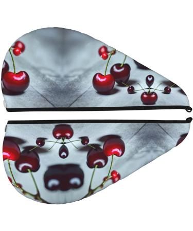 Red Cherries Pattern Coral Velvet Dry Hair Cap | Quick-Dry Towel Wrap for Men & Women | Ideal Travel & Home Use - Buy Online on GoSupps.com