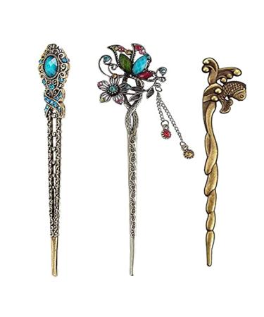 3 pieces of bronze hair stick ancient hairpin hair stick Chinese women hair stick antique bronze hair sticks retro hair sticks women hair bar vintage chinese hairpin for women color 2