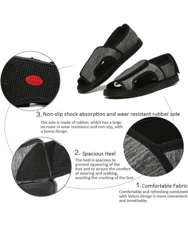 ZJING Men's Diabetic Recovery Shoes - Adjustable Orthopedic Wide Width Walking Slippers for Arthritis, Edema, Swollen Feet - Grey - Size 12 - Buy Online on GoSupps.com