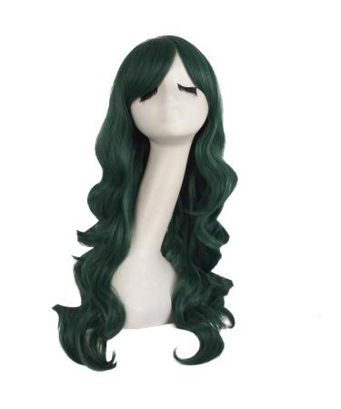 MapofBeauty 28 Inch/70cm Charming Women Side Bangs Long Curly Full Hair Synthetic Wig (Pine Green)