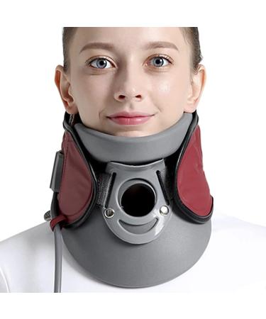JLASDR neck protection neck support cervical neck traction device multidimensional traction 360 fixed winding airbag compression for the alignment of the spine at home (Color: Rosso)