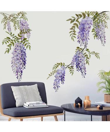 Runtoo Hanging Purple Flower Wall Art Stickers Wisteria Floral Wall Decal for Living Room Bedroom Baby Girls Nursery Wall Decor Hanging Wisteria