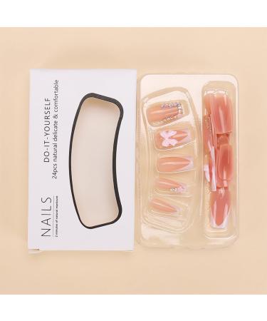24 Pcs White French Tip Press on Nails - Short Square Fake Nails with Bow & Rhinestones | Full Cover Pink Acrylic False Nails | Glitter Flower Salon Manicure Design for Women - Buy Online on GoSupps.com