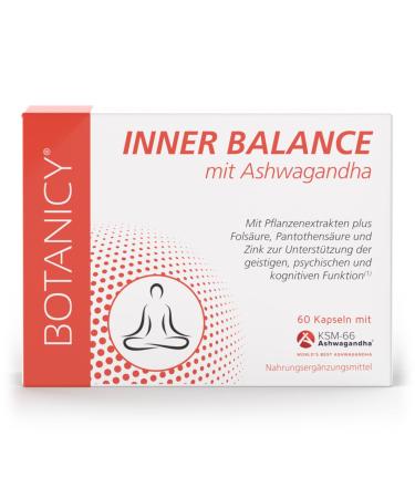 Botanicy Inner Balance - with Ashwagandha KSM -66 against stress and inner unrest with ginkgo biloba folic acid and zinc for mental balance (60 capsules monthly pack)