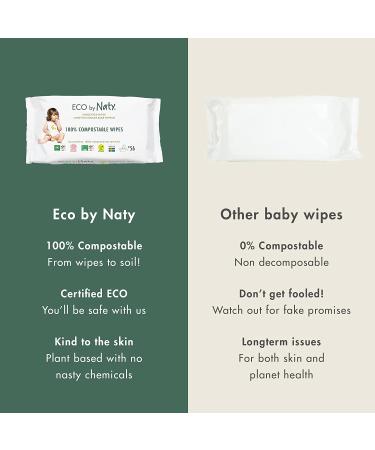 Eco by Naty Unscented Baby Wipes - 100% Compostable, Plant-Based, Gentle on Sensitive Skin - 168 Wipes (56 Count, Pack of 3) - Buy Online on GoSupps.com