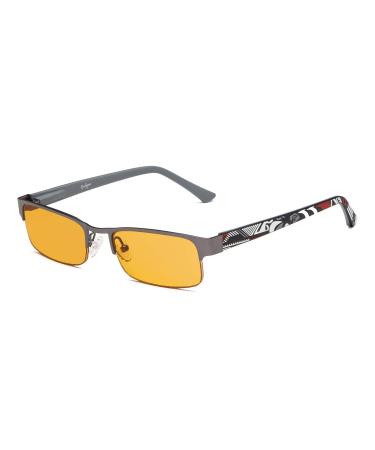 Eyekepper Computer Gaming Reading Glasses with Optical Quality Half-Rim Frame Anti Radiation Anti Glare UV400 Reduces Eyestrain-96.9% Blue Light Blocking Orange Tinted Small Lens(Gunmetal/Grey 1.25) +1.25 Gunmetal/Grey-bb98 Lens