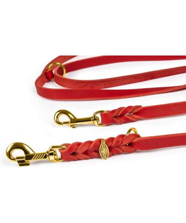 Premium COPCOPET 3-Way Adjustable Dog Leash - Handmade Fat Leather Brass Fittings & Carabiners - 2.80m x 15mm Red - International Shipping - Buy Online on GoSupps.com