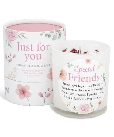Special Friends Candle That Makes a Thoughtful Gifts for a Special Friend. Best Friend Present SOYA Candle with Rose Quartz and Rose Petals