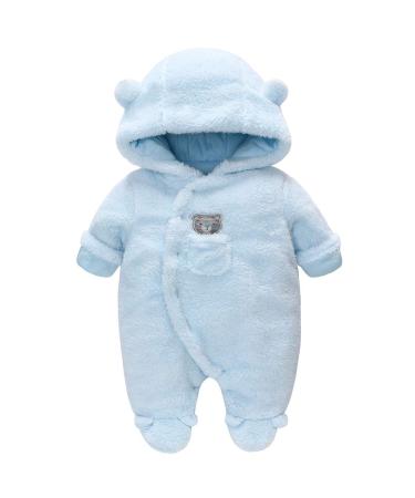 Baby Winter Snowsuit Baby Rompers Boy and Girl One-Piece Suit with Hood Toddler Outerwear Snowsuit Set Thick and Warm Blue 6-9 Months