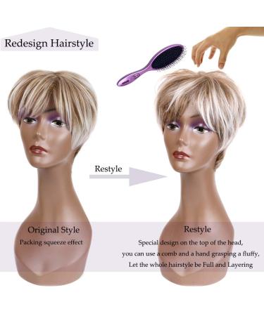 QUEENTAS Pixie Layered Short Blonde Mixed Brown Wig - Synthetic Hair for White & Black Women - Buy Online on GoSupps.com