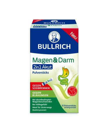 Bullrich Stomach & Darm 2in1 Akut |Against heartburn and flatulence |Ideal for on the goVegan |12 powder sticks 12 pieces (1 -pack) heartburn & flatulence