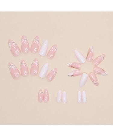 Justotry 24 Pcs White Flower Stiletto False Nails | Milky French Press on Nails | Trendy Swirl Design | Nail Glue & Almond Stick Included | Short & Medium Length | Women's Art Fake Nails - Buy Online on GoSupps.com