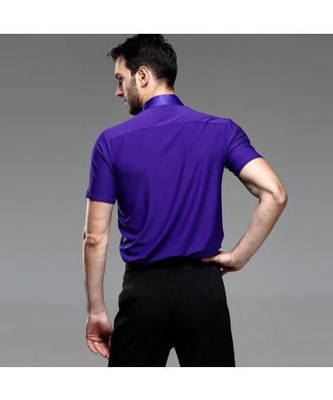 Men's Professional Stand-Collar Short-Sleeve Dance Shirt in Medium Purple - Buy Online on GoSupps.com