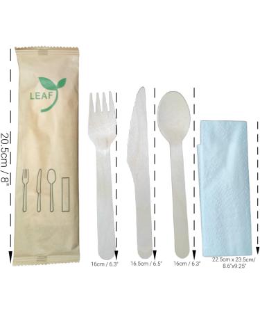 LEAF Compostable Disposable Wood Cutlery Set 1000 Individually Packed Set - Buy Online on GoSupps.com