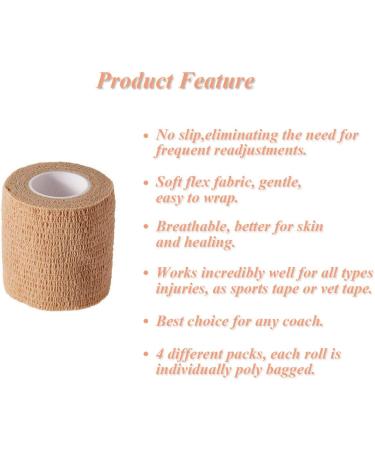 Self Adhesive Bandage Wrap - 5 Yards Tape for Sports Injuries - 4 Pack - Buy Online on GoSupps.com