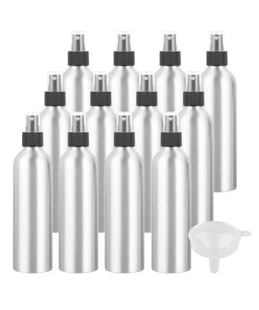 Zeoabsy 12 pieces 250 ml of empty aluminum spray bottle with black spray head perfume dusty fine fog water sprayer atomizable atomatable for perfume essential oil 1x funnel black 250ml