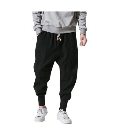 CEWIFO pants men 32 32 mid Loose string passage casual pants elastic waist men's pants pants skin color men shorts men cotton beige men sweatshorts cotton a4-black 3xl
