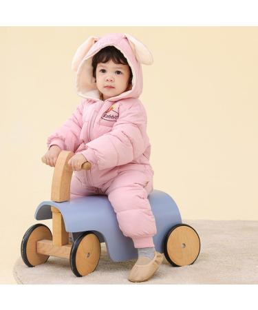 MiniZone Baby Snowsuit Winter Romper | Cotton Hooded Jumpsuit for Girls and Boys | Warm Long Sleeve Outfit | Cartoon Rabbit Design | 0-6 Months | Pink - Buy Online on GoSupps.com