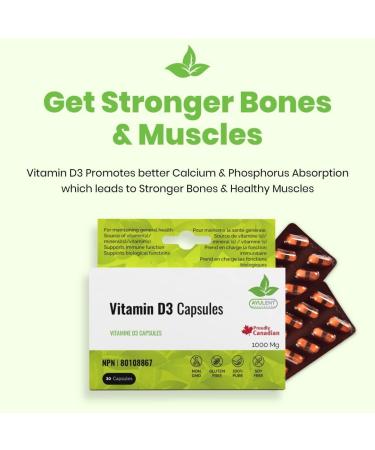Ayulent Vitamin D3 1000IU Capsules for strong bones and immunity| 100% Vegan Non-GMO Capsules | Contains Vitamin D that helps improve skin & hair problems in addition to overall health benefits.| For Adults 30 capsules (Pack of 1) - Buy Online on GoSupps.com