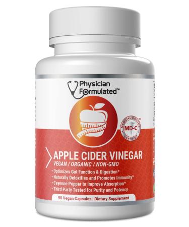 Physician Formulated 100% Organic Apple Cider Vinegar Capsules 750mg in just 1 Pill Pure Raw Apple Cider Vinegar with Cayenne Pepper for Natural Fast Detox and Cleanse 90 - Capsules