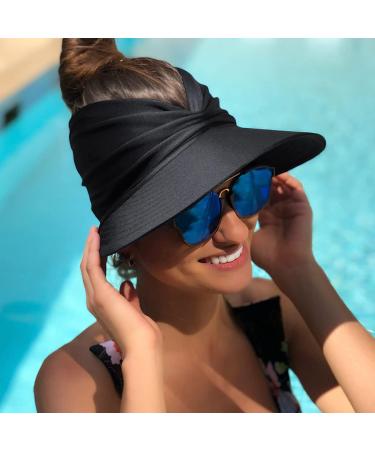 Muryobao Women's Sun Visor Hat | Wide Brim UPF 50+ UV Protection Beach Cap - Black - Buy Online on GoSupps.com