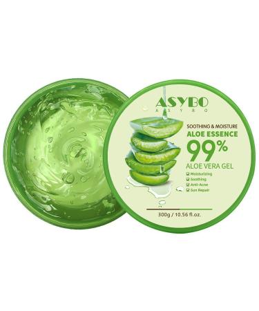 ASYBO 300 ML Natural Aloe Vera Gel -Organic Moisturizing Cream  Soothing and Hydrating  Sunburn and Scar Repair  Care for Face Body Hair