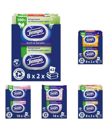 Tempo moist toilet towels gently & sensitive aloe vera (16 pieces) gentle & nursing chamomile (16 pieces) gentle & pure (16 pieces) calendula (16 pieces) & almond milk (16 pieces) bundle with chamomile gentle & pure calendula& Almond milk
