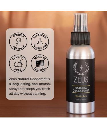 ZEUS Natural Deodorant Body Spray Aluminum Free for All Skin Types Vegan Friendly MADE IN USA (Vanilla Rum) - Buy Online on GoSupps.com